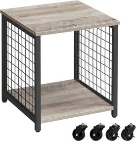 img 4 attached to 🏢 VASAGLE 2-Tier End Table with Storage Shelf, Printer Stand, Steel Frame, Industrial, Greige and Black - Perfect for Living Room and Bedroom