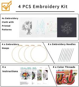 img 3 attached to Nuberlic Embroidery Kit: 4 Pack Cross Stitch Needlepoint Kits for Adults, Including Hoops, Cloth, Patterns, Threads, and Needles