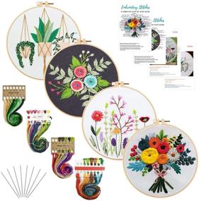 img 4 attached to Nuberlic Embroidery Kit: 4 Pack Cross Stitch Needlepoint Kits for Adults, Including Hoops, Cloth, Patterns, Threads, and Needles