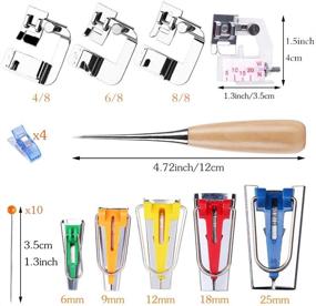 img 3 attached to 🧵 Complete Bias Tape Tool Kit: Instruction, 5 Sizes Bias Tape Maker (6mm 9mm 12mm 18mm 25mm), 4 Sewing Machine Presser Foot, Clips, Pins, Awl - Ideal for Fabric Sewing and Quilting