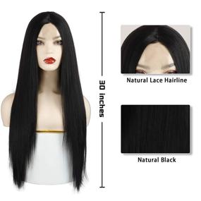 img 3 attached to 💇 XINRAN 30 inch Black Synthetic Long Straight Wigs for Women - Natural Heat Resistant Hair, Looking Sleek and Long (Black)