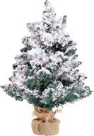pre-lit snow flocked tabletop christmas tree - 20 inch mini artificial xmas tree with lights, burlap base | ideal for indoor office decoration логотип