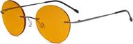 eyekepper frameless blue light blocking glasses: orange tinted lens for better sleep - round rimless computer eyeglasses for men and women, gunmetal logo