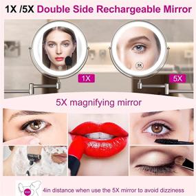 img 1 attached to 🪞 Versatile Rechargeable Wall Mounted Makeup Mirror: 3 Color Lights, Dimmable, Double Sided, 1x/5x Magnification & 360° Swivel - 8 inch Lighted Up Mirror for Shaving, Bathroom, and More! (Nickel)