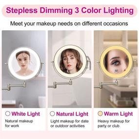 img 2 attached to 🪞 Versatile Rechargeable Wall Mounted Makeup Mirror: 3 Color Lights, Dimmable, Double Sided, 1x/5x Magnification & 360° Swivel - 8 inch Lighted Up Mirror for Shaving, Bathroom, and More! (Nickel)