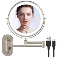 🪞 versatile rechargeable wall mounted makeup mirror: 3 color lights, dimmable, double sided, 1x/5x magnification & 360° swivel - 8 inch lighted up mirror for shaving, bathroom, and more! (nickel) logo