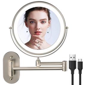 img 4 attached to 🪞 Versatile Rechargeable Wall Mounted Makeup Mirror: 3 Color Lights, Dimmable, Double Sided, 1x/5x Magnification & 360° Swivel - 8 inch Lighted Up Mirror for Shaving, Bathroom, and More! (Nickel)