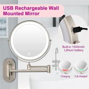 img 3 attached to 🪞 Versatile Rechargeable Wall Mounted Makeup Mirror: 3 Color Lights, Dimmable, Double Sided, 1x/5x Magnification & 360° Swivel - 8 inch Lighted Up Mirror for Shaving, Bathroom, and More! (Nickel)