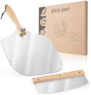 🍕 aluminum metal pizza peel with foldable wood handle, sharp pizza cutter and slicer knife combo - convenient pizza paddle for baking & slicing homemade pizza bread pie pastry, easy to store logo