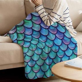 img 2 attached to YEHO Flannel Fleece Bed Blanket - Queen Size Soft Throw Blanket for Bedroom Sofa Couch - Mermaid Fish Scale Prints - Lightweight Cozy Warm Blanket for Women and Men - 49x79in