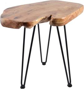 img 4 attached to 🌳 Natural Edge Side Table: 20-inch Tall Hurricom Live Edge End Table with 3 Hairpin Legs - Ideal for Bedroom and Living Room, Wood Side Table Nightstand and Plant Stand