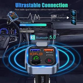 img 1 attached to 🚗 [Updated 2021] LENCENT FM Transmitter in-Car Adapter, Wireless Bluetooth 5.0 Radio Car Kit,Type-C PD 20W+ QC3.0 Fast USB Charger, Hands-Free Calling, Mp3 Player Receiver with Hi-Fi Bass Support U Disk