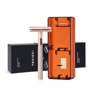 🌹 ultimate eco metal razor: rose gold double edge safety razor for women, reusable & stylish shaving solution with case and stand - fits all double edge razor blades logo
