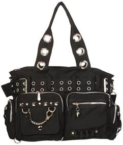 img 2 attached to 🔗 Lost Queen Striped Punk Rock Steampunk Purse: Edgy Style with a Handcuff Skull Charm