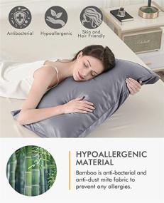 img 2 attached to Cooling Bamboo Pillowcases - Standard Size Set of 2, Breathable & 🌬️ Ultra Soft Silky Material, Moisture Wicking, Dark Grey, 2 Pack - 20x26 inches