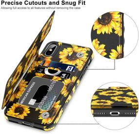 img 1 attached to 🌻 LETO iPhone X/Xs Case - Leather Wallet Case with Stylish Flower Patterns for Women & Girls, Flip Folio Cover with Kickstand & Card Slots, Protective Phone Case for iPhone X/Xs - Blooming Sunflowers