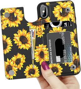 img 3 attached to 🌻 LETO iPhone X/Xs Case - Leather Wallet Case with Stylish Flower Patterns for Women & Girls, Flip Folio Cover with Kickstand & Card Slots, Protective Phone Case for iPhone X/Xs - Blooming Sunflowers