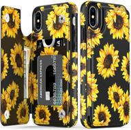 🌻 leto iphone x/xs case - leather wallet case with stylish flower patterns for women & girls, flip folio cover with kickstand & card slots, protective phone case for iphone x/xs - blooming sunflowers logo