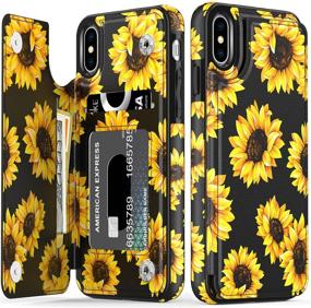 img 4 attached to 🌻 LETO iPhone X/Xs Case - Leather Wallet Case with Stylish Flower Patterns for Women & Girls, Flip Folio Cover with Kickstand & Card Slots, Protective Phone Case for iPhone X/Xs - Blooming Sunflowers