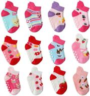 🧦 12 pairs toddler girl grips socks, baby ankle cotton socks for girls with anti-slip design - perfect fit for kids girl logo