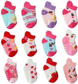 img 4 attached to 🧦 12 Pairs Toddler Girl Grips Socks, Baby Ankle Cotton Socks for Girls with Anti-Slip Design - Perfect Fit for Kids Girl