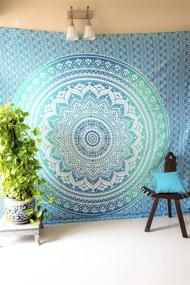 img 2 attached to 🌺 Bohemian Hippie Mandala Tapestry Bedding Set with Pillow Covers - Vibrant Tealtastic Queen Size Boho Tapestry for Bedroom Decor, Picnic, Beach Throw - Indian Ombre Mandala Bedspread and Wall Hanging