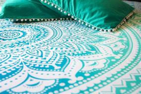 img 1 attached to 🌺 Bohemian Hippie Mandala Tapestry Bedding Set with Pillow Covers - Vibrant Tealtastic Queen Size Boho Tapestry for Bedroom Decor, Picnic, Beach Throw - Indian Ombre Mandala Bedspread and Wall Hanging