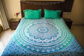 img 4 attached to 🌺 Bohemian Hippie Mandala Tapestry Bedding Set with Pillow Covers - Vibrant Tealtastic Queen Size Boho Tapestry for Bedroom Decor, Picnic, Beach Throw - Indian Ombre Mandala Bedspread and Wall Hanging