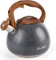 🍵 belanko 2.7 quart tea kettle for stovetops with wood pattern handle, loud whistle, food grade stainless steel teapot/water kettle - gray logo