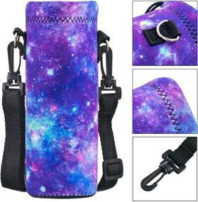 img 3 attached to Neoprene Water Bottle Sling Case Bag Carrier Holder - Adjustable Shoulder Strap for 16.9oz 24oz 34oz Bottles - Sleeve Cooler Cover Pouch Ideal for Men Women Kids Travel Camping Walking Hiking Running