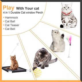 img 1 attached to 🐱 DEMOCRATIDO 4PCS Cat Perch Window Set - Cat Hammock Window Seat with 4 Suction Cups, Adjustable Cat Collar with Bell, and Cat Teaser Toy - Perfect for Outdoor and Indoor Use