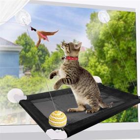 img 4 attached to 🐱 DEMOCRATIDO 4PCS Cat Perch Window Set - Cat Hammock Window Seat with 4 Suction Cups, Adjustable Cat Collar with Bell, and Cat Teaser Toy - Perfect for Outdoor and Indoor Use