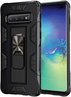 📱 samsung galaxy s10 case: military-grade shockproof protective case with kickstand, built-in magnetic car mount, heavy-duty armor - black logo