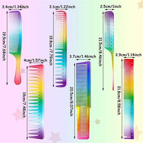 img 2 attached to Набор гребней для волос "Радужный" - 6-штуковый набор разноцветных причесочных гребней с тонкими зубцами, хвостиком крысы и гребнями для стрижки для профессионального ухода за волосами в салоне, парикмахерском зале, инструменты и аксессуары для стайлинга.