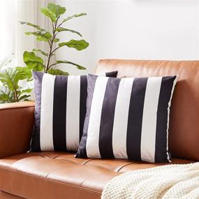 img 4 attached to 🖤 Nestinco Set of 2 Striped Pillow Covers: Elegant Black and White Square Decorative Throw Pillow Covers - 18 x 18 inches for Sofa, Couch, and Bed Décor