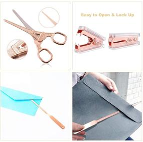 img 1 attached to 🌹 Rose Gold Desk Accessories Set - Scissors, Staple Remover, and 2 Letter Openers, High-Quality Rose Gold Office Supplies & Desk Décor