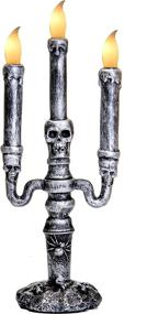 img 4 attached to 🕯️ QinYing Silver 3-Candles Halloween LED Candelabra: Flameless Window Table Decor