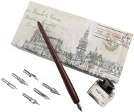 🖋️ featty gift pen & ink set: 6 nibs, black ink bottle & antique dip wooden pen - perfect calligraphy writing tool and best fancy dip pen gift for all logo