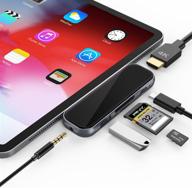 🔌 portable 7-in-1 usb c hub for ipad pro 2021/mac pro/type c devices – 2.5d tempered glass multiport adapter with 4k hdmi, pd charging, sd/tf card reader, usb 3.0 & 3.5mm aux dongle logo