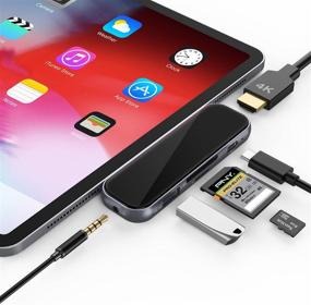 img 4 attached to 🔌 Portable 7-in-1 USB C Hub for iPad Pro 2021/Mac Pro/Type C Devices – 2.5D Tempered Glass Multiport Adapter with 4K HDMI, PD Charging, SD/TF Card Reader, USB 3.0 & 3.5mm AUX Dongle