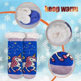 img 2 attached to Cozy Winter Kids Fuzzy Slipper Socks for Girls and Boys - Thermal Warm Non-Skid Home Socks, Ideal Christmas Stocking Stuffers