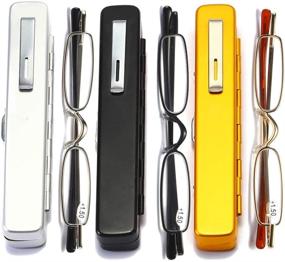 img 1 attached to 👓 KoKoBin Mini Reading Glasses 3-Pack - Slim Pocket Readers with Spring Hinge, Portable Pen Clip for Men and Women, in Black, Gold, and Silver - Strength 3.0