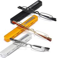 👓 kokobin mini reading glasses 3-pack - slim pocket readers with spring hinge, portable pen clip for men and women, in black, gold, and silver - strength 3.0 logo