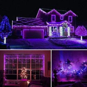 img 1 attached to EXF Outdoor Purple Solar LED String Lights: 8 Modes, 98FT 300LED, Clear Wire, Solar Fairy String Lights for Party Garden Patio Fence Tree