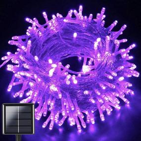 img 4 attached to EXF Outdoor Purple Solar LED String Lights: 8 Modes, 98FT 300LED, Clear Wire, Solar Fairy String Lights for Party Garden Patio Fence Tree