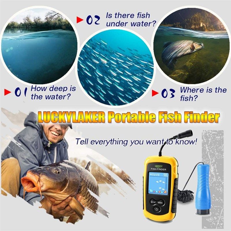 LUCKY Portable Fish Finder,Smart Handheld Depth Finder with Sonar  Sensor,Wired and Wireless Fishing Finder for Ice Fishing Sea Fishing Kayak  Fishing Boat Fishing,Waterproof,Black 