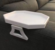 white sofa arm clip table - armrest tray for drinks, remote control, and snacks holder logo