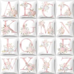 img 1 attached to 🪟 Eanpet Alphabet Throw Pillow Covers - Decorative ABC Letter Flower Cushion Cases, 18 x 18 Inch Square Pillow Protectors for Sofa Couch Bedroom Car Chair Home Decoration (J)