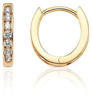 💎 seo-optimized: 14k yellow gold oval hoop huggie earring featuring cz stones logo