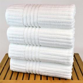 img 2 attached to Set of 4 White Striped Luxury Hotel and Spa Bath Towels by Bare Cotton